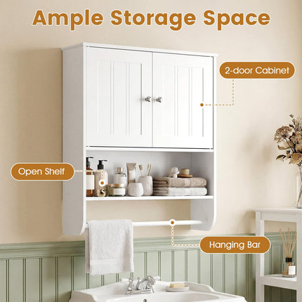 Dreamade Bathroom Wall Cabinet with Towel Bar & Adjustable Shelf