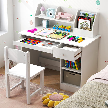 Dreamade Kids Study Desk, Children Wooden Writing Table with Hutch