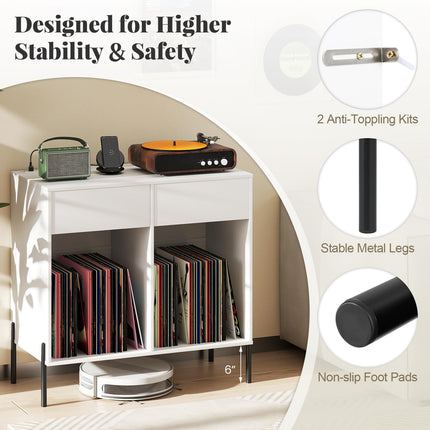 Dreamade Large Record Player Stand with Charging Station