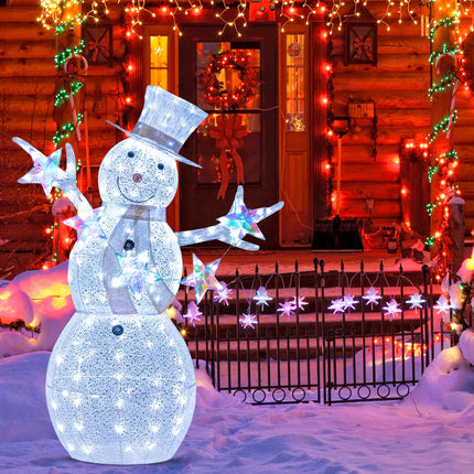 Dreamade 5 FT Lighted Snowman Christmas Outdoor Decoration with Hat, Scarf & Stars