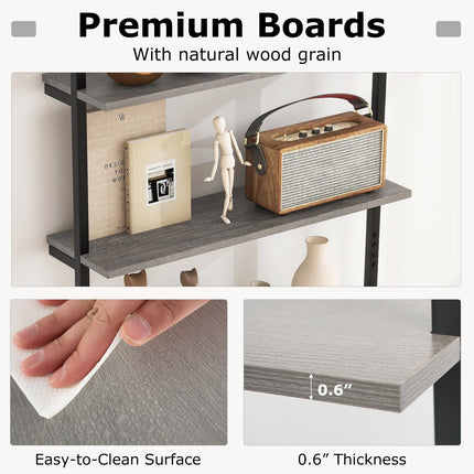 Dreamade 4-Tier Industrial Bookshelf, Wall Mounted Pipe Shelving Unit, Floating Shelves with Metal Frame
