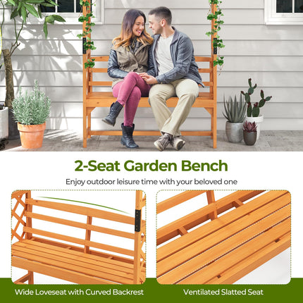 Dreamade Garden Arch Trellis with Bench - 63''W x 79''H Wooden Arbor with 2-Person Outdoor Bench