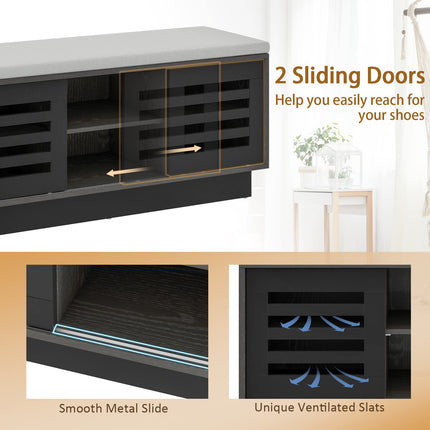 Dreamade Entryway Shoe Storage Bench - Shoe Rack w/Seat Cushion & 6 Storage Compartments