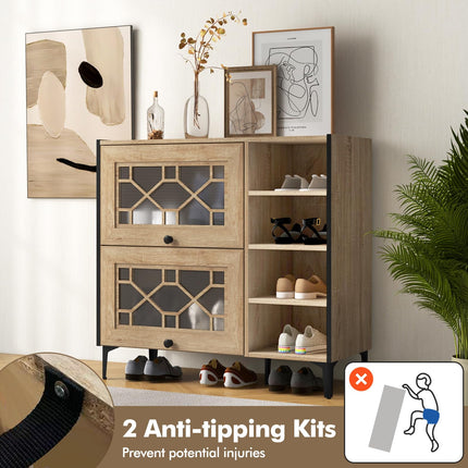 Dreamade Shoe Cabinet with Flip & Slide Doors, Shoe Storage Cabinet with Adjustable Cube Shelves(Decorative Doors)