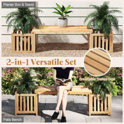 Dreamade 2-in-1 Outdoor Bench with 2 Raised Garden Beds