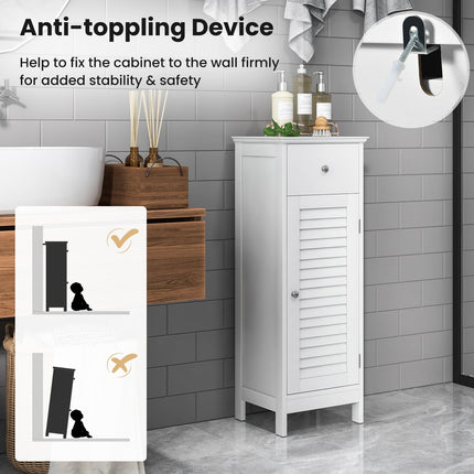 Dreamade Bathroom Floor Storage Cabinet - Freestanding Side Cabinet with 1 Door, 1 Drawer & 3-Height Adjustable Shelf