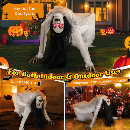 DREAMADE Animated Crawling Ghost Halloween Creepy Crawling Woman Prop