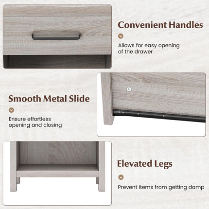Dreamade Wooden Bedside Table with Storage Drawer and Open Shelf