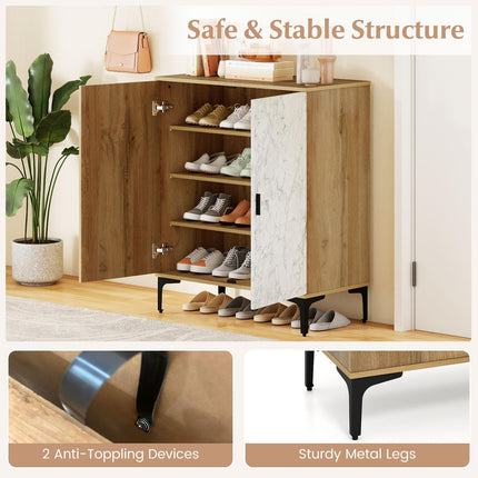 Dreamade Shoe Cabinet 4-Tier Wooden Shoe Rack Cabinet(Marble Pattern Door)