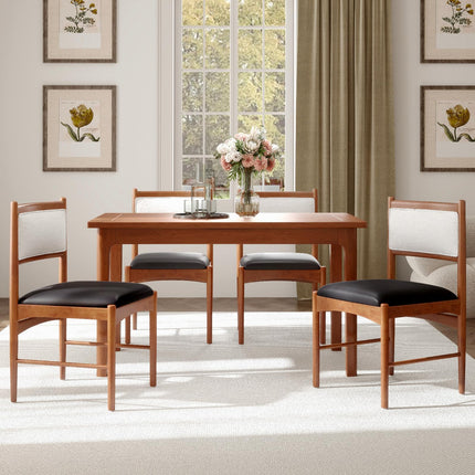 Dreamade Wooden Dining Chairs, Upholstered Kitchen Chairs w/Rubber Wood Frame & Faux Leather Padded Seat