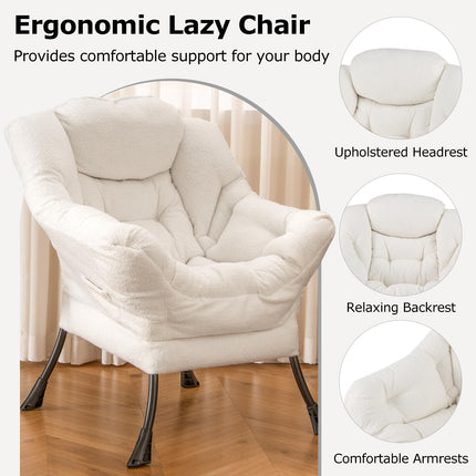 Dreamade Set of 1/2 Lazy Chairs, Modern Sherpa Accent Chair w/Upholstered Single Sofa Chair w/Armrests & Side Pocket