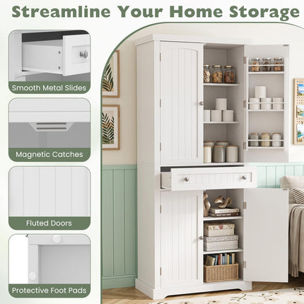 Dreamade 72" Tall Kitchen Pantry Cabinet w/Drawer & Adjustable Shelves