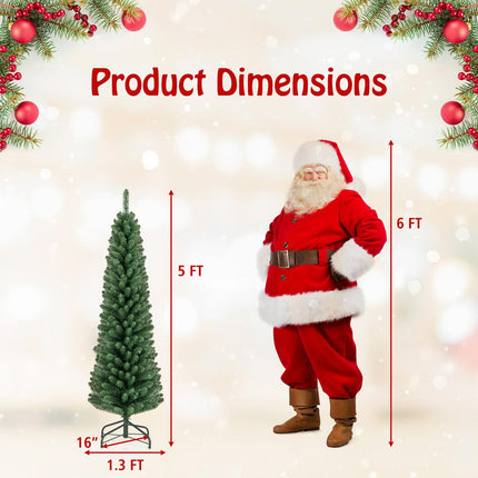 Dreamade 5ft / 6ft / 7ft / 8ft Artificial Skinny Xmas Tree with Quick Shape Technology