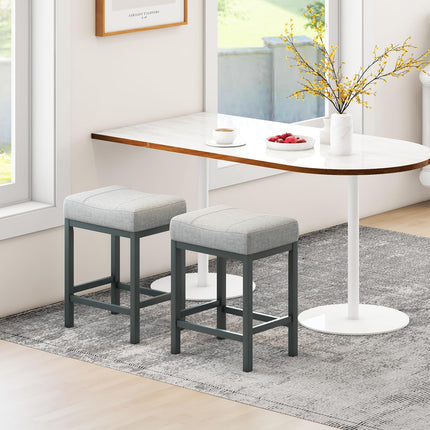 Dreamade Counter Height Bar Stools Set of 2/4, 24.5" Backless Linen Fabric Bar Saddle Stools w/Solid Rubber Wood Frame & Footrest