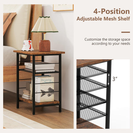 Dreamade 3-Tier Side Table with Adjustable Mesh Shelf