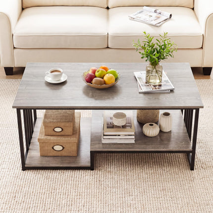 Dreamade 43.5" Coffee Table 2-Tier Center Table with Storage