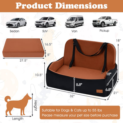 Dreamade Orthopedic Dog Car Seat for Medium Dogs up to 55 lbs (32'' x 21'' x 18'')