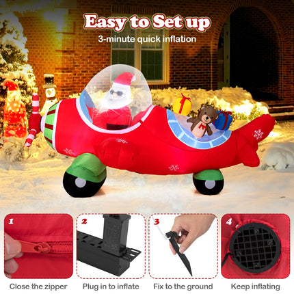 Dreamade 7.2 Ft Animated Inflatable Santa on Plane Pre-lit Blow up Yard Decoration