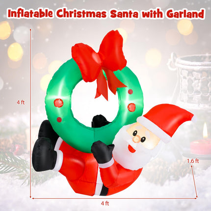 Dreamade Christmas Inflatables, 4FT Blow up Santa Claus w/LED Lights & Christmas Wreath