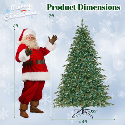 Dreamade 7ft Pre-Lit Artificial Christmas Tree, Hinged Full Xmas Pine Tree with 340 Warm White LED Lights