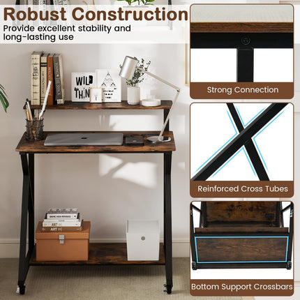 Dreamade Rolling Small Desk with Storage | Compact Computer Desk for Small Spaces with Charging Station