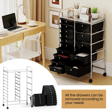 Dreamade Rolling Storage Cart 15-Drawer Trolley with Chrome Plated Metal Frame