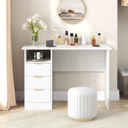 Dreamade White Desk with Drawers, Modern Home Office Desk Writing Study Desk with Charging Station
