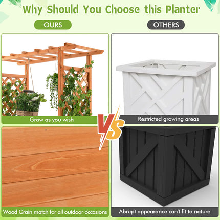 Dreamade Raised Garden Bed with Trellis, Wood Planter Box with Roof & Side Trellis, Drain Holes
