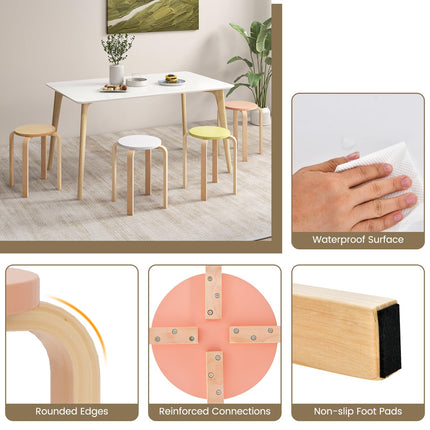 Dreamade Bentwood Stackable Stools Set of 4, 18" Round Stacking Backless Nesting Stools
