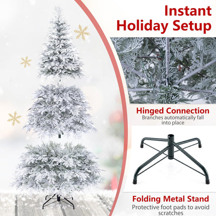 DREAMADE 6/7ft Pre-Lit Flocked Christmas Tree 513 Hinged PE Branch Tips