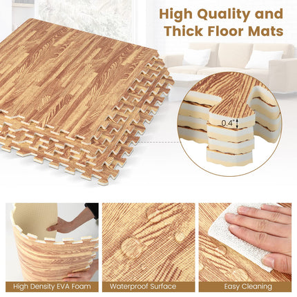 Dreamade 25 Pcs 24"x24" Faux Wood Grain EVA Foam Tiles with 50 Borders