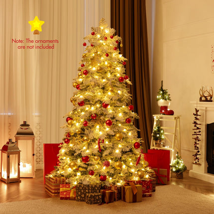 Dreamade Pre-Lit Snow Flocked Christmas Tree with Mixed Branch Tips & LED Lights