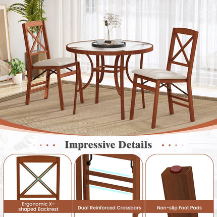 Dreamade Folding Dining Chairs Set of 2/4, Modern Kitchen Chairs w/Padded Seat & Cross Backrest