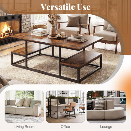 Dreamade 43" Rectangular Modern Coffee Table with Storage & Open Shelves