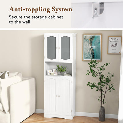 Dreamade 64.5" Tall Bathroom Cabinet, Pantry Cabinet with Tempered Glass Doors, Adjustable Shelves