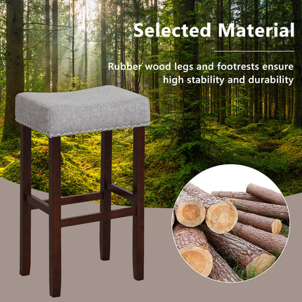 Dreamade 29.5" Bar Height Bar Stools Set of 4 - Backless Saddle Barstools with Nailhead Linen Foam Seat