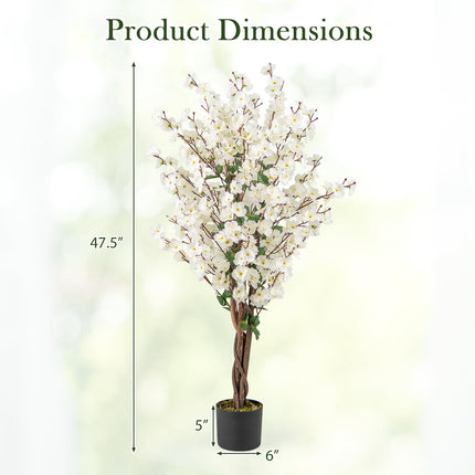Dreamade 47” Faux Plum Blossom Plant with White Fabric Flower