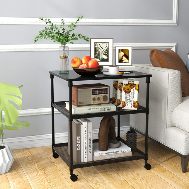 Dreamade Printer Stand, 3-Tier Industrial Printer Cart with Lockable Wheels