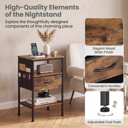 Dreamade 24.5" Nightstand with Charging Station & 1 Fabric Drawer (1/2)