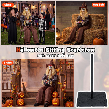 DREAMADE 53" Sitting Skeleton Animated Halloween Scarecrow Animatronics