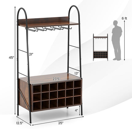 Dreamade 18-Bottle Wine Rack Freestanding Floor, Kitchen Baker’s Rack w/ 15 Glasses Holder, Rustic Brown