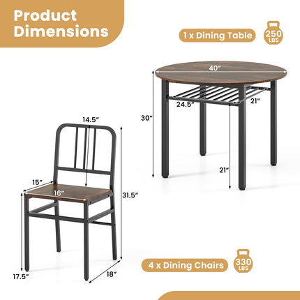Dreamade 40-Inches Round Kitchen Table & Chairs with Storage Rack & Metal Frame