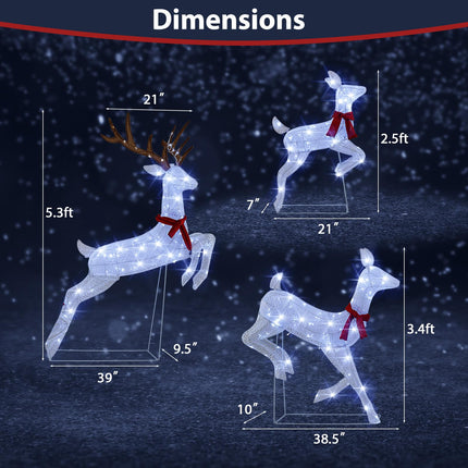 Dreamade 3-Piece Large Lighted Christmas Reindeer Family, Light up Xmas Decorations w/255 LED Lights & Scarves