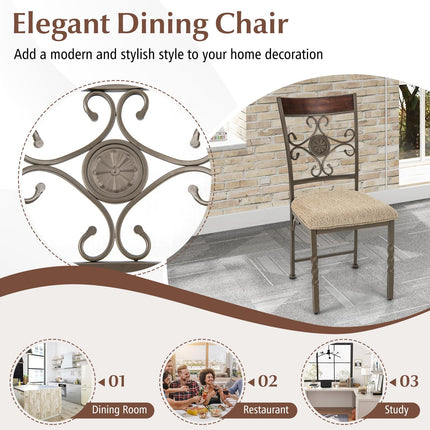 Dreamade Upholstered Dining Chair Set, Vintage Metal Dining Chairs with Soft Padded Seat Cushion