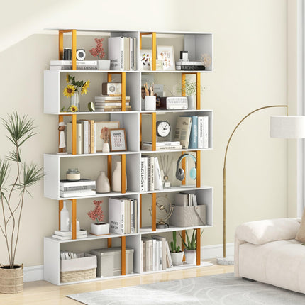 Dreamade 6-Tier Modern S-Shaped Bookshelf with Anti-Tipping Kits