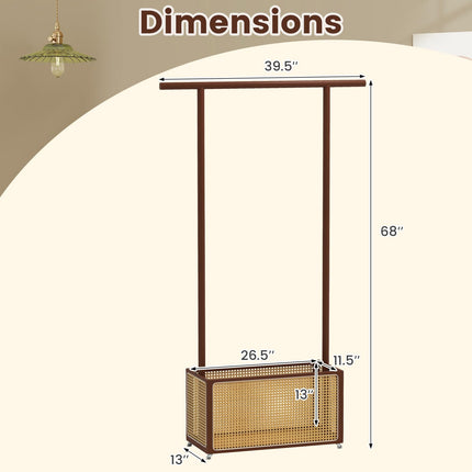 Dreamade Bamboo Clothes Rack 2-In-1 Clothing Hanging Rail for Hallway Living Room Bedroom