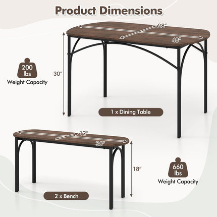 Dreamade Dining Table Set for 4, Modern Oval Kitchen Table Set with 2 Benches, Metal Frame