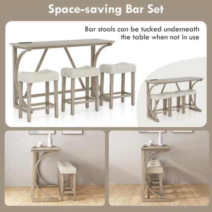 Dreamade Small Dining Table Set - 4-Piece Bar Table and Chairs Set with Power Outlet