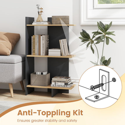 Dreamade 3-Tier Wooden Free Standing Open Storage Bookshelf with Anti-Tipping Kit