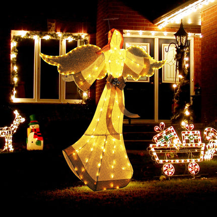 Dreamade 5.2 FT Christmas Lighted Angel, Pre-Lit Winged Holiday Figure Angel with180 Warm White LED Lights
